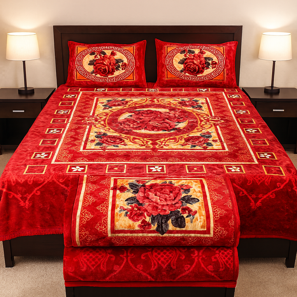 Elegant Embossed Blanket Set – Double Layer Warmth & Style[MMP]