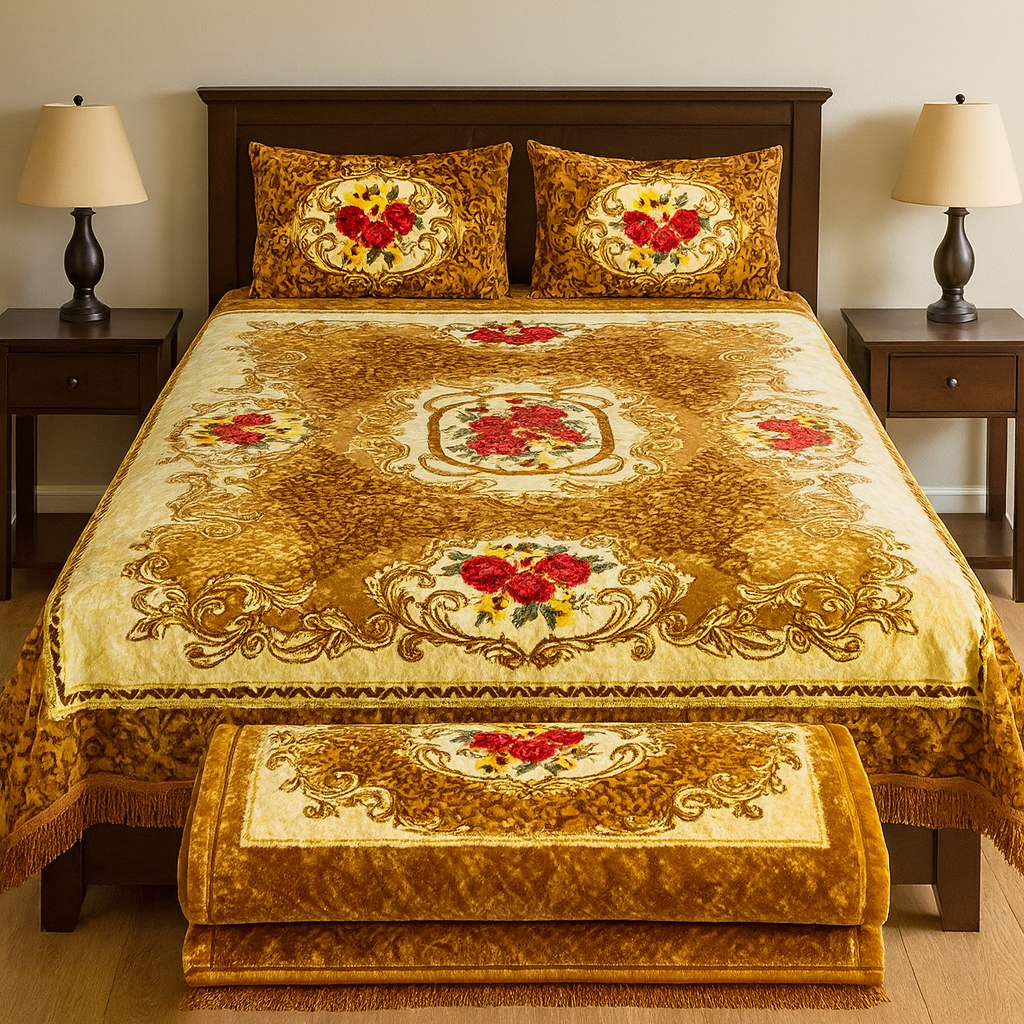 Elegant Embossed Blanket Set – Double Layer Warmth & Style[MMP]