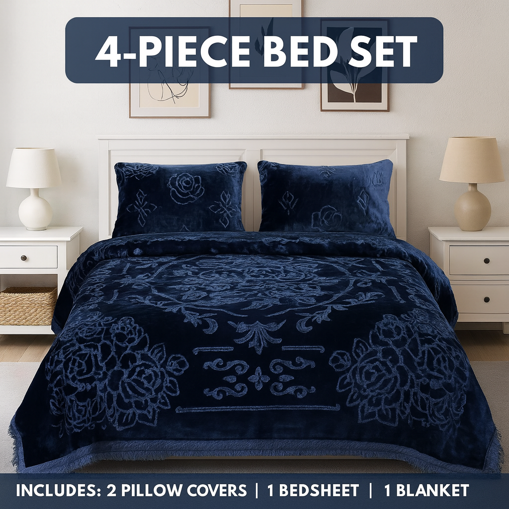 Elegant Embossed Blanket Set – Double Layer Warmth & Style [BF]