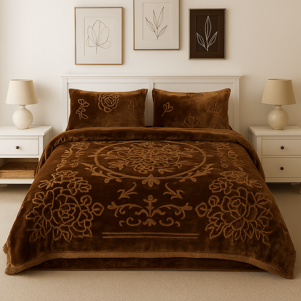 Elegant Embossed Blanket Set – Double Layer Warmth & Style [BF]