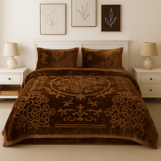 Elegant Embossed Blanket Set – Double Layer Warmth & Style [BF]
