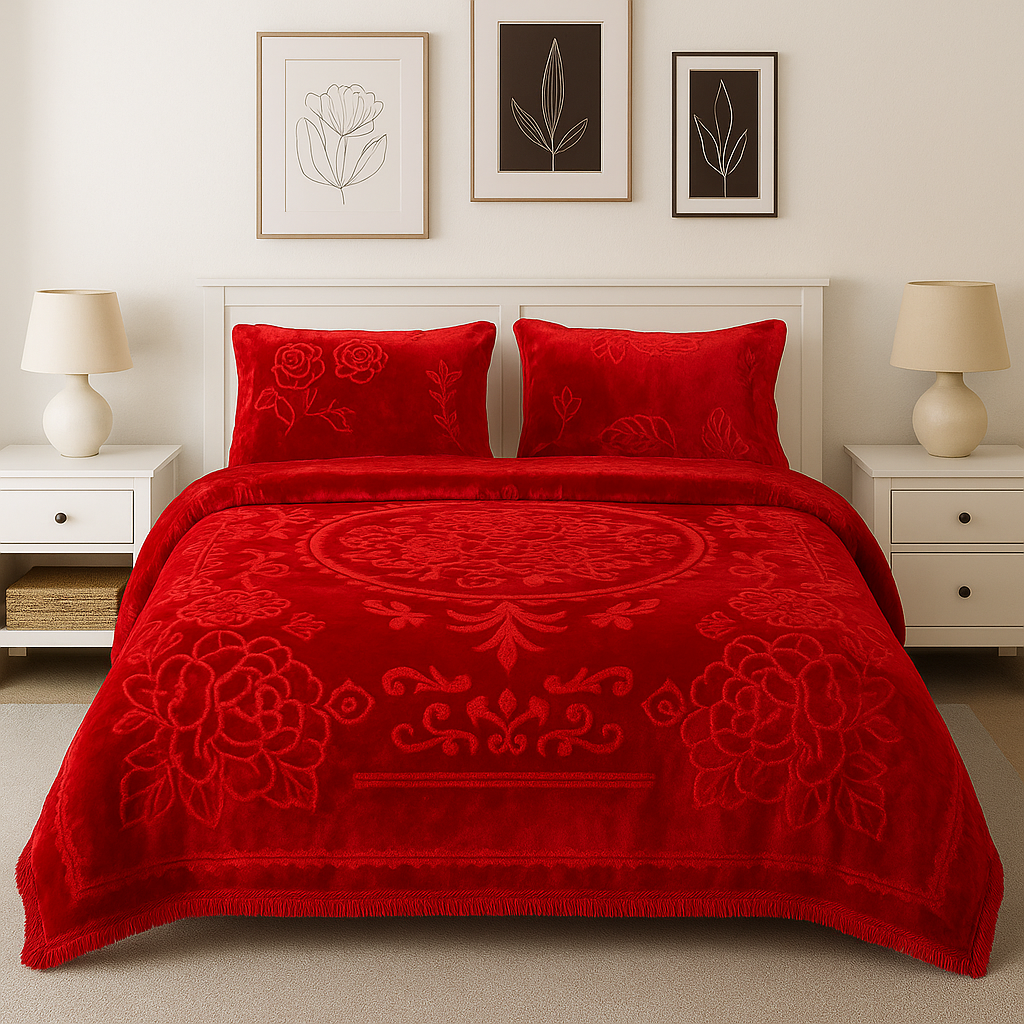 Elegant Embossed Blanket Set – Double Layer Warmth & Style [BF]